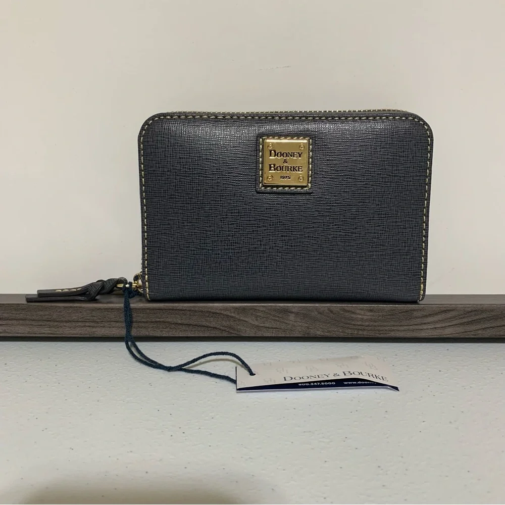 Dooney & Bourke Dark Gray Italian Saffiano Leather Medium Zip Around Wallet-NWT